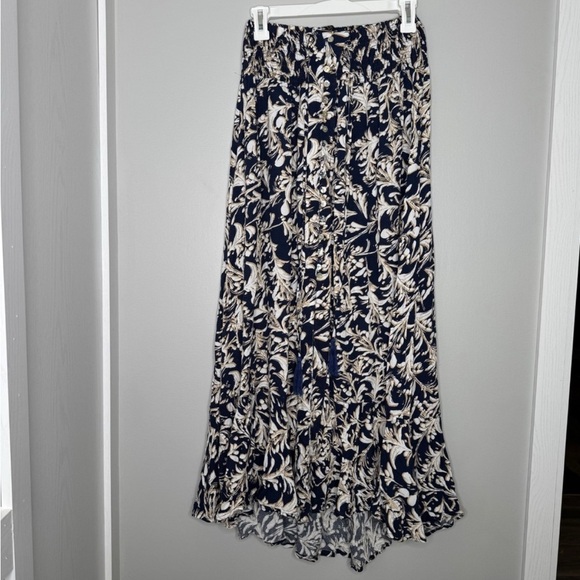 Rachel Zoe Navy and Cream Leaf Print Maxi Skirt - Picture 1 of 8